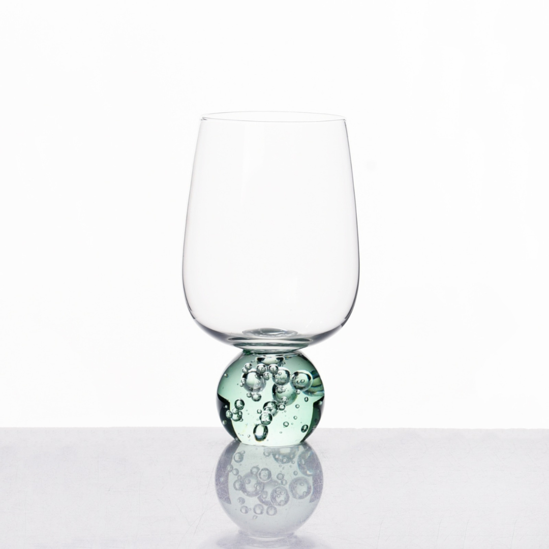 Jogo 6 Taças Base Esfera Verde e Transparente 580ml
