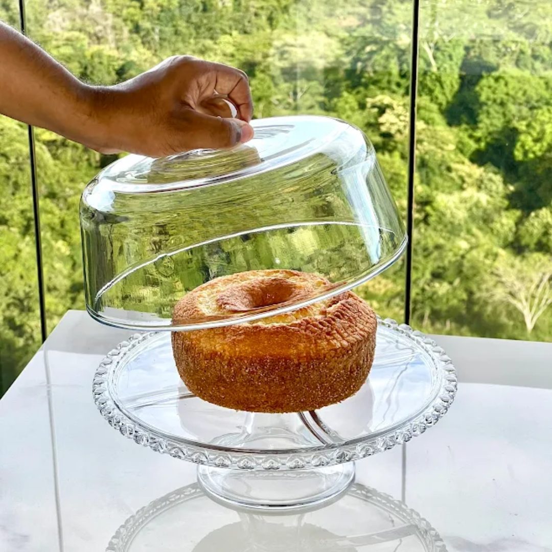 Boleira 6 em 1 Prato para Bolo Petisqueira Cristal Coração 25,5cm