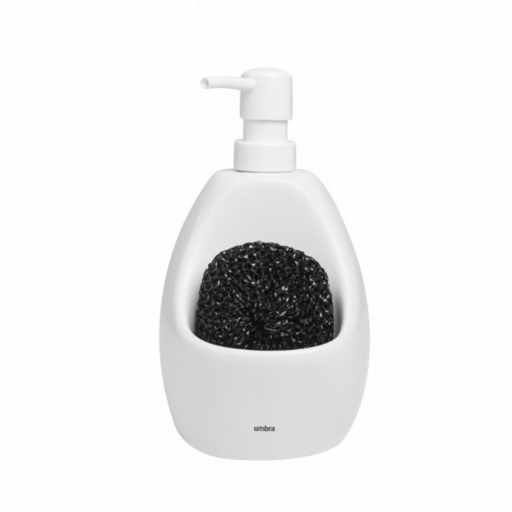 Dispenser Porta Detergente com Esponja Joey Umbra Cerâmica Branco - 591ml