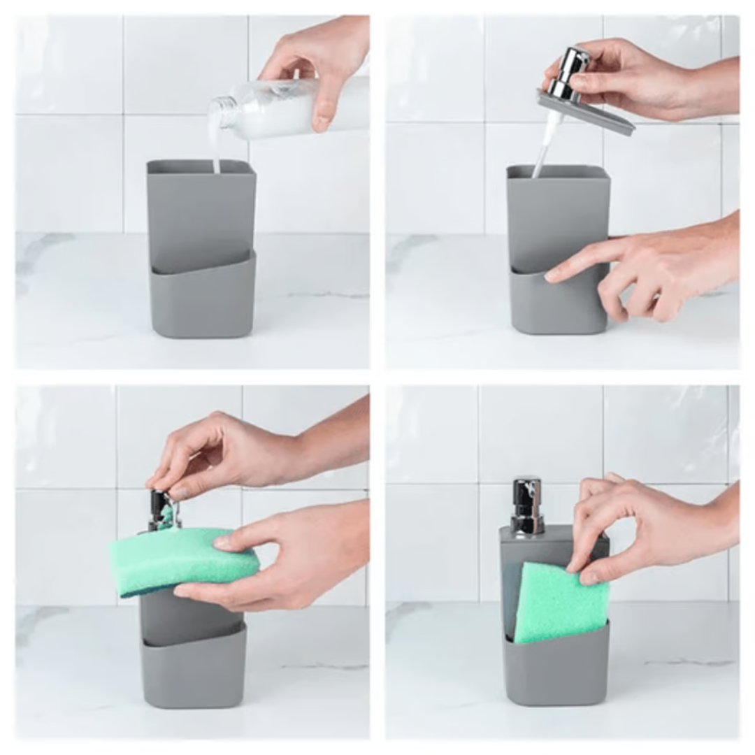 Dispenser Porta Detergente com Porta Esponja Trium Preto Cromado 650 ml