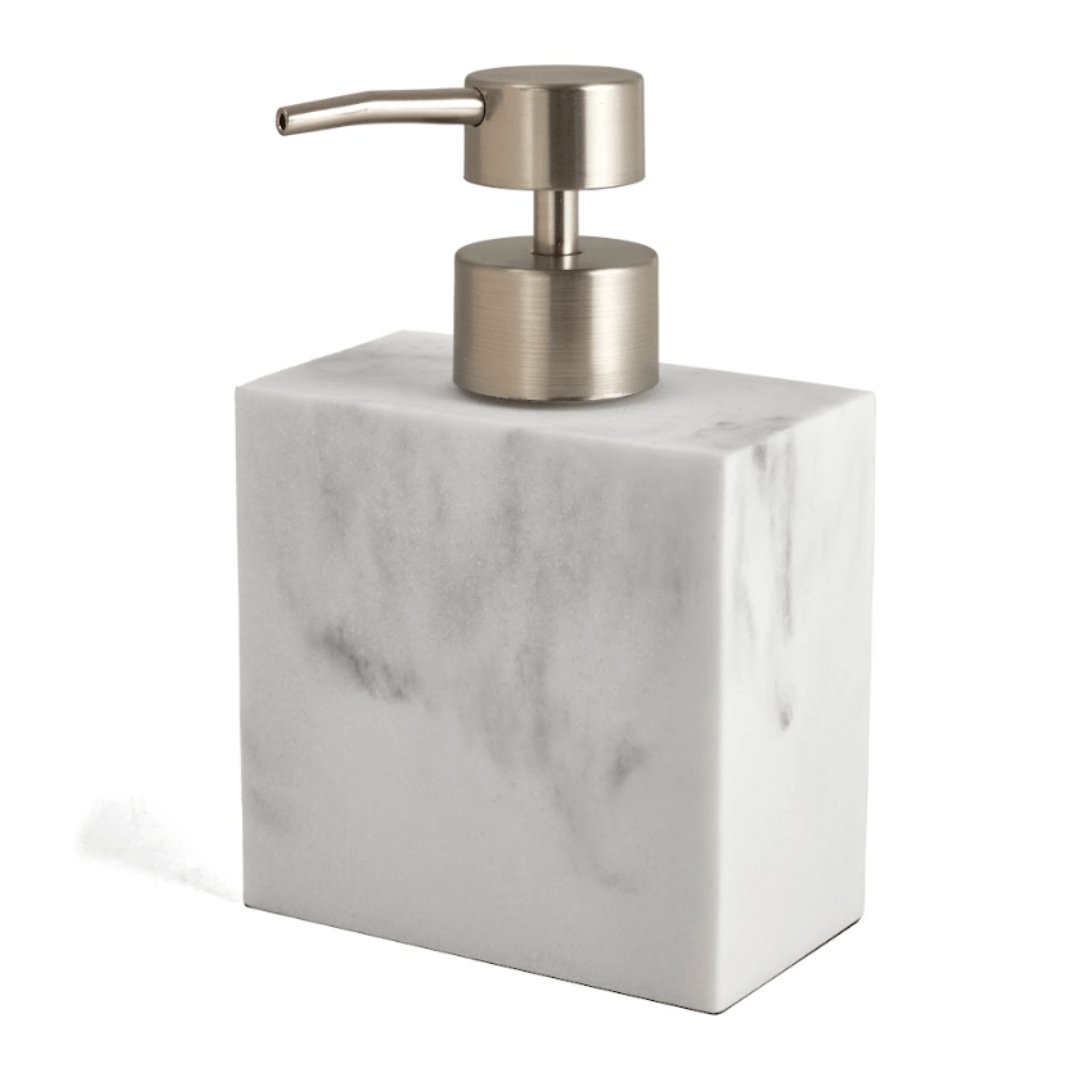 Dispenser Porta Sabonete Liquido em Poliresina Branco Marmorizado 15cm