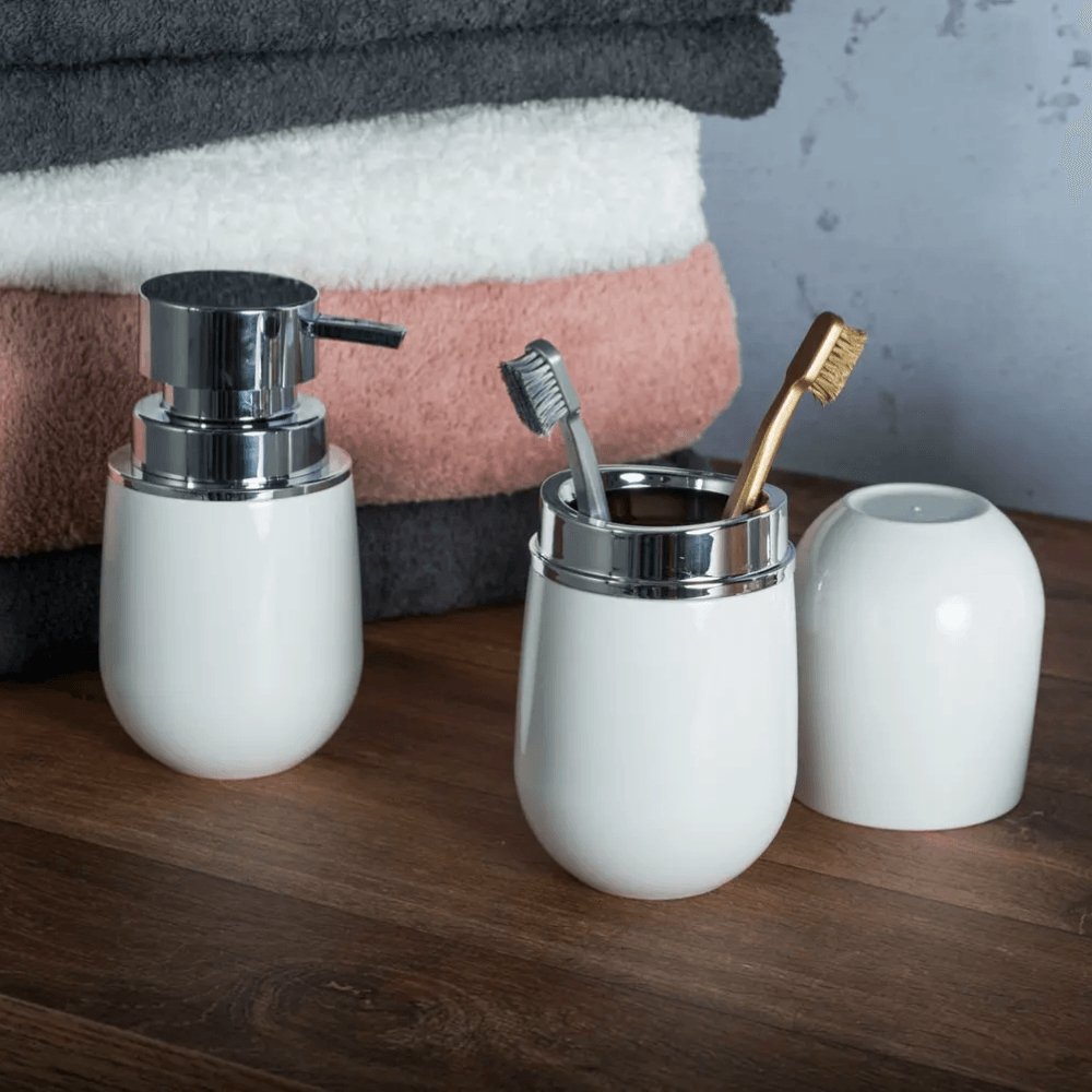 Dispenser Porta Sabonete Liquido New Belly Cromo Branco Off White - 400 ml