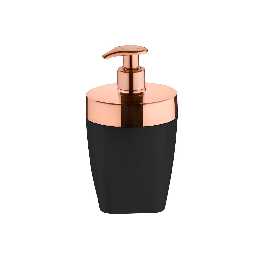 Dispenser Porta Sabonete Liquido Preto com Rose Gold 16cm