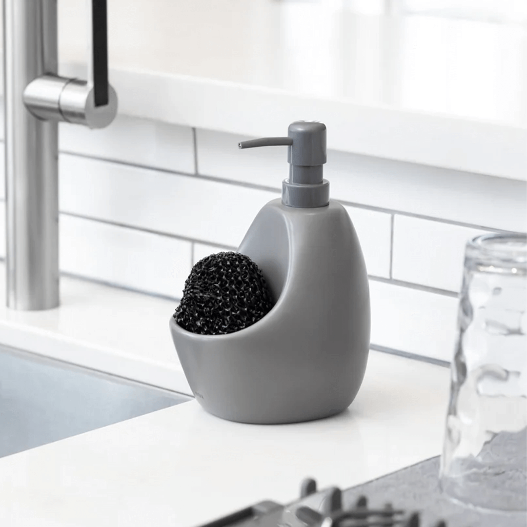 Dispenser Porta Detergente com Esponja Joey Cinza 591ml