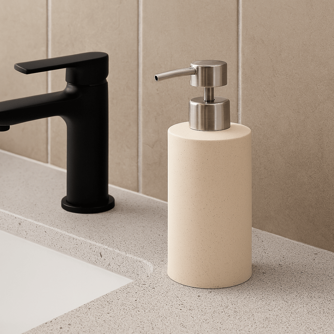 Porta Sabonete Liquido em Cerâmica Bege 21cm