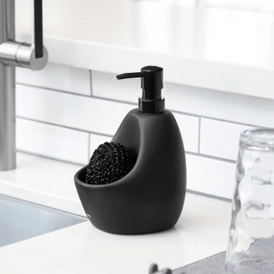 Dispenser Porta Detergente com Esponja Joey Cerâmica Preto 591ml