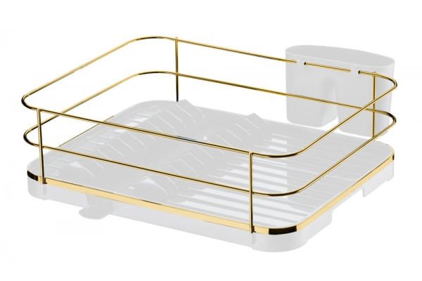 Escorredor de Louças Branco e Dourado com Bico
