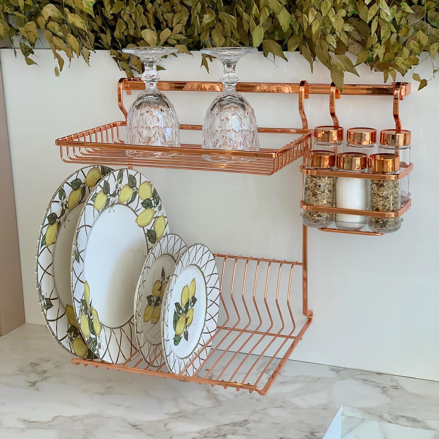 Escorredor de Louças de Parede Suspenso Duplo Para Barra Luxo Rose Gold