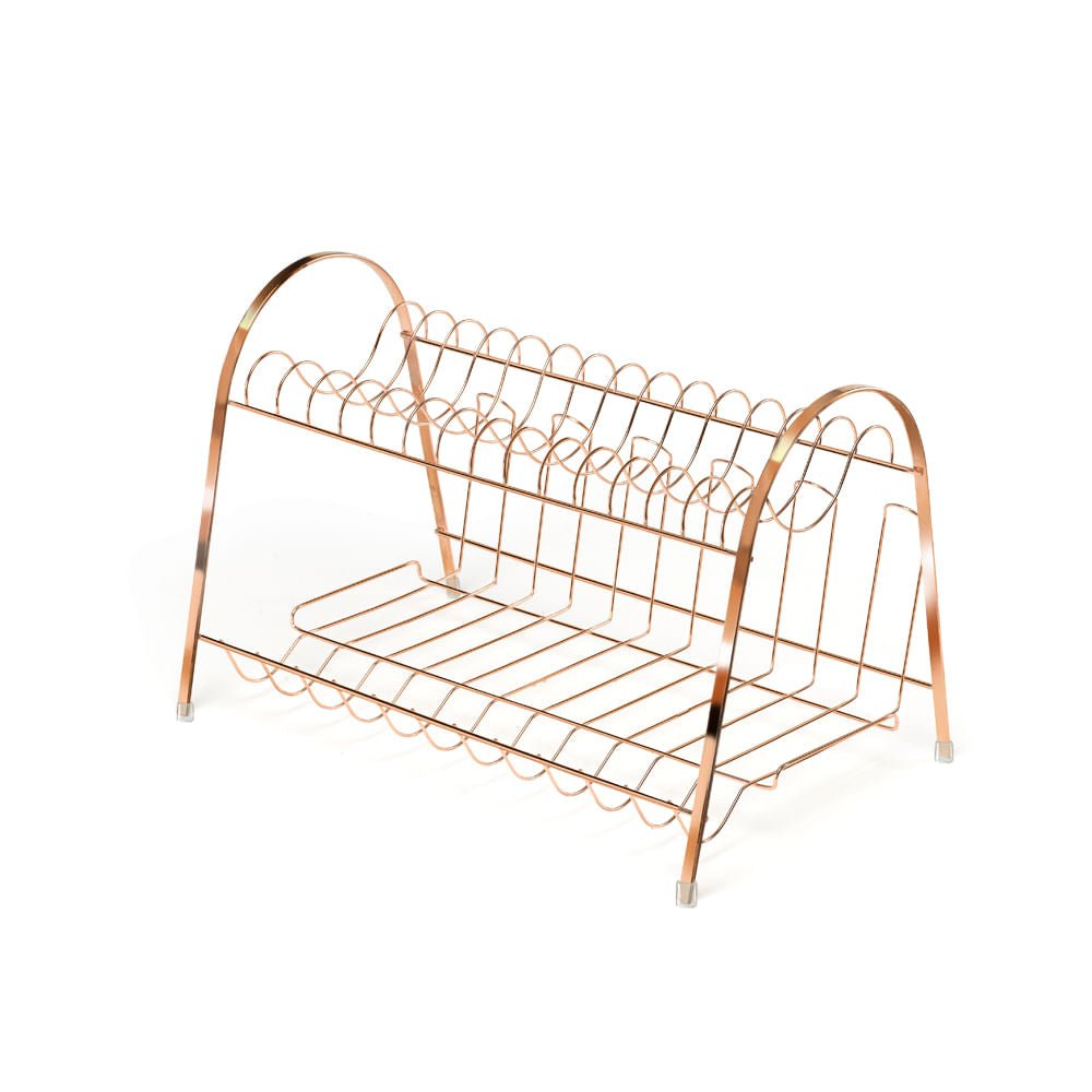 Escorredor De Louças Duplo Cobre Rose Gold 14 Pratos e 6 Copos