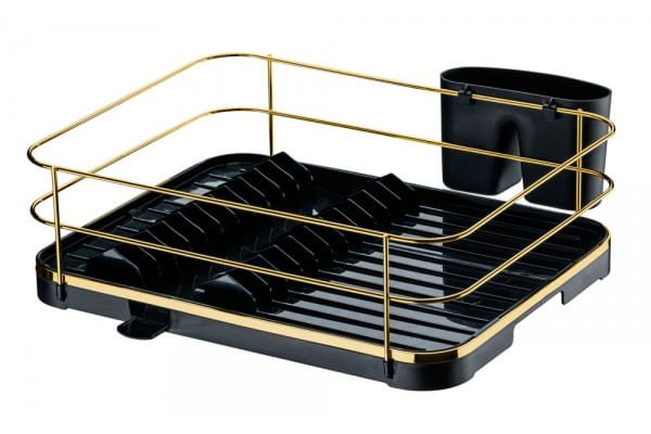 Escorredor de Louças Preto e Dourado com Bico