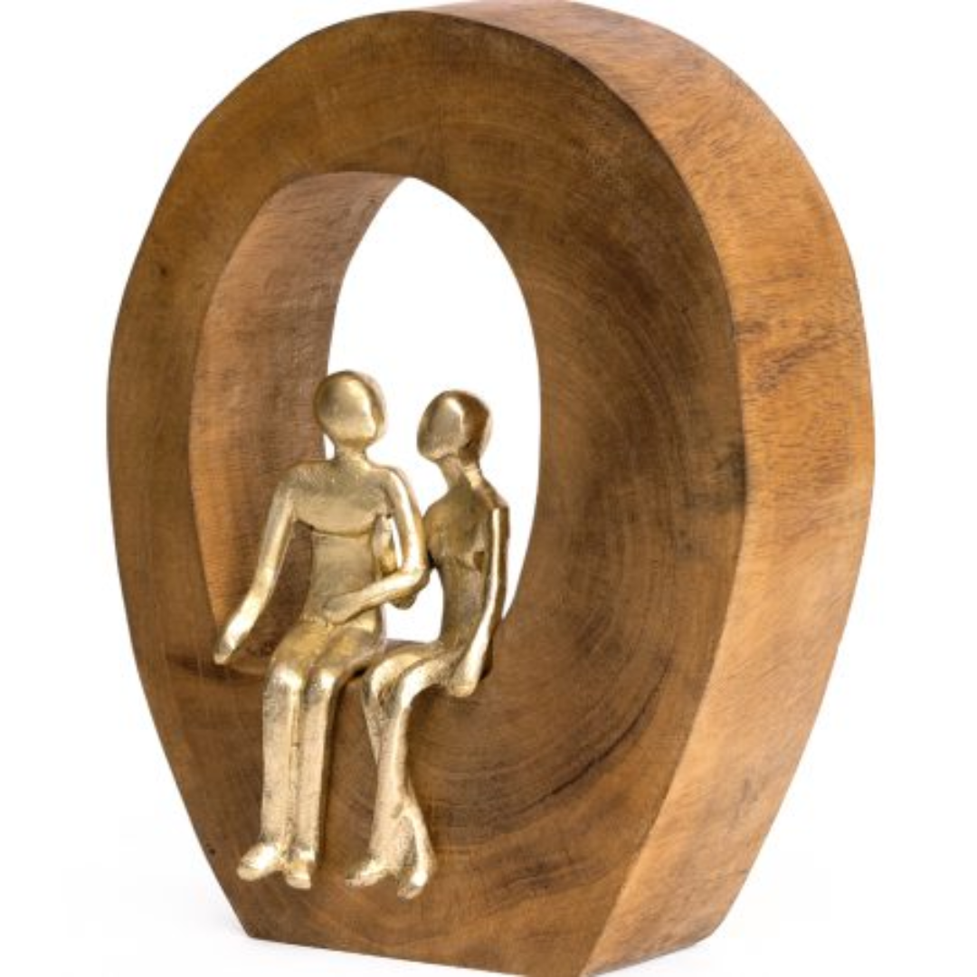 Escultura Casal Dourado em Madeira 22,5cm