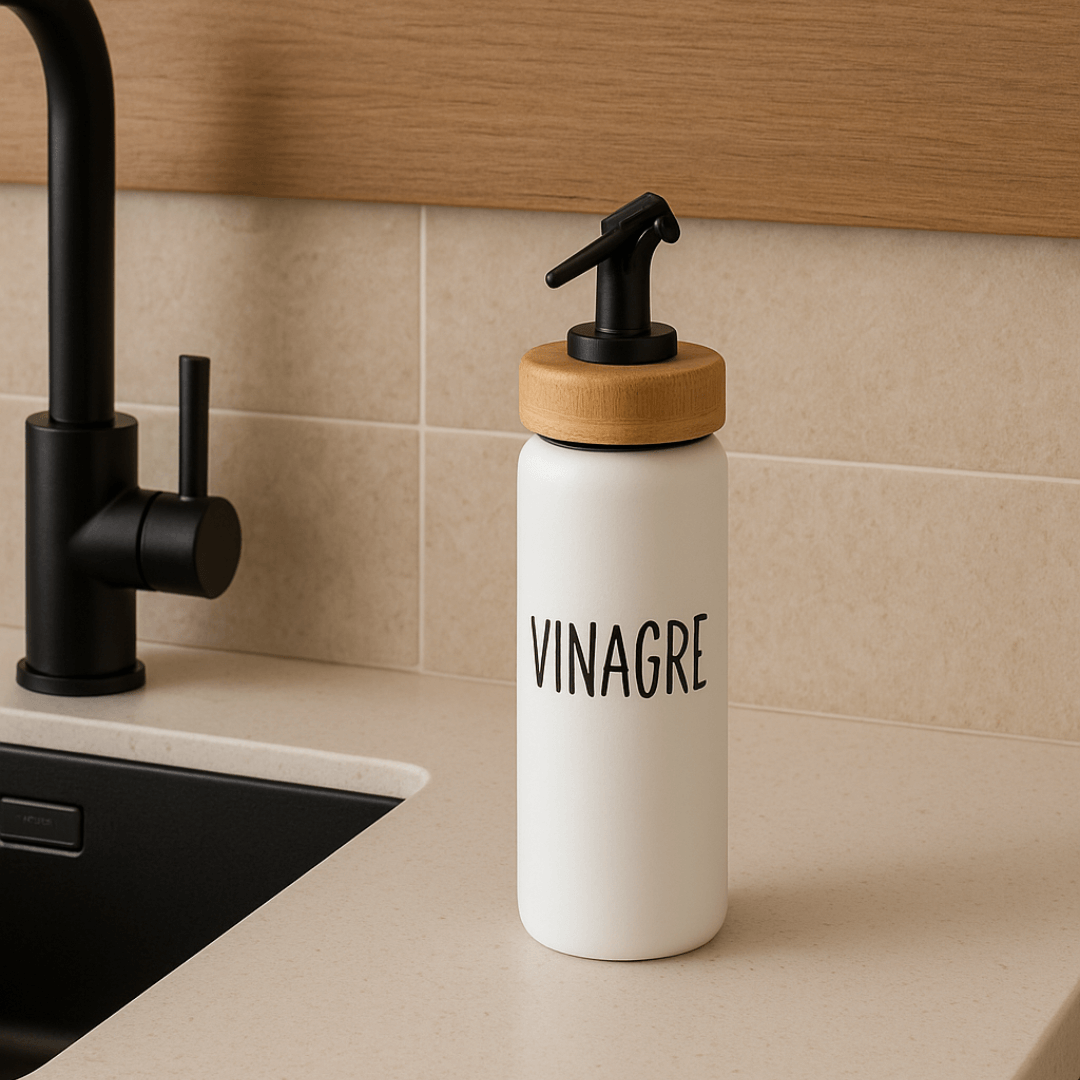 Galheteiro Vinagre Doha Vidro e Tampa de Bambu Branco 220ml