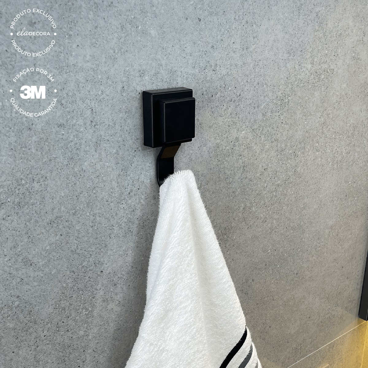 Gancho Multiuso com Fixação 3M Preto Fosco