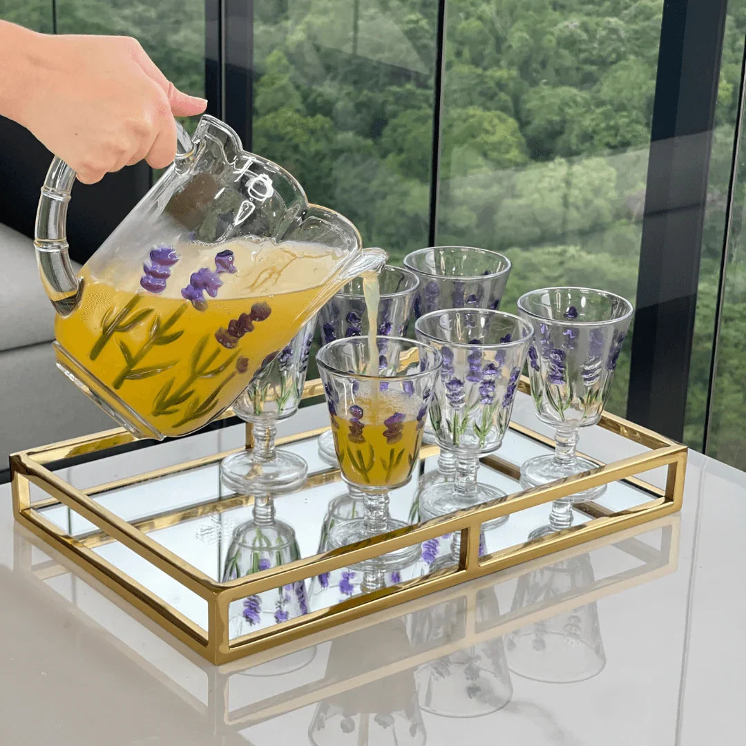 Kit Mesa Posta de Cristal Lavanda 15 Peças