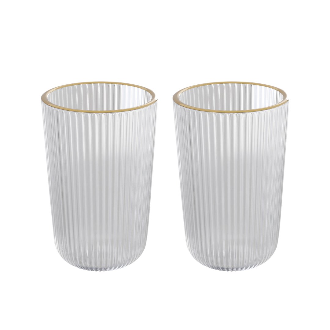 Jogo 2 Copos Altos de Vidro Lines com Fio de Ouro 450ml