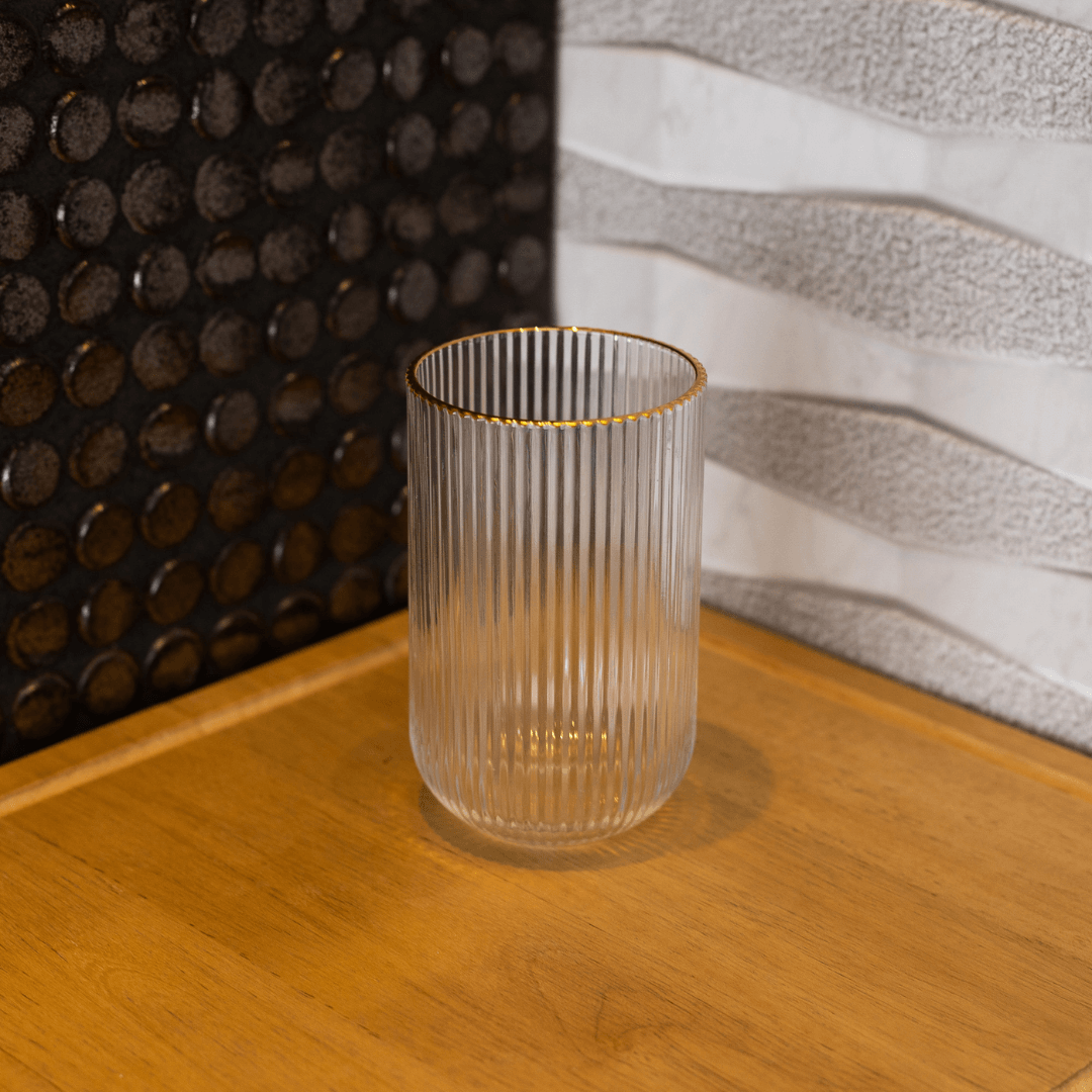 Jogo 2 Copos Altos de Vidro Lines com Fio de Ouro 450ml