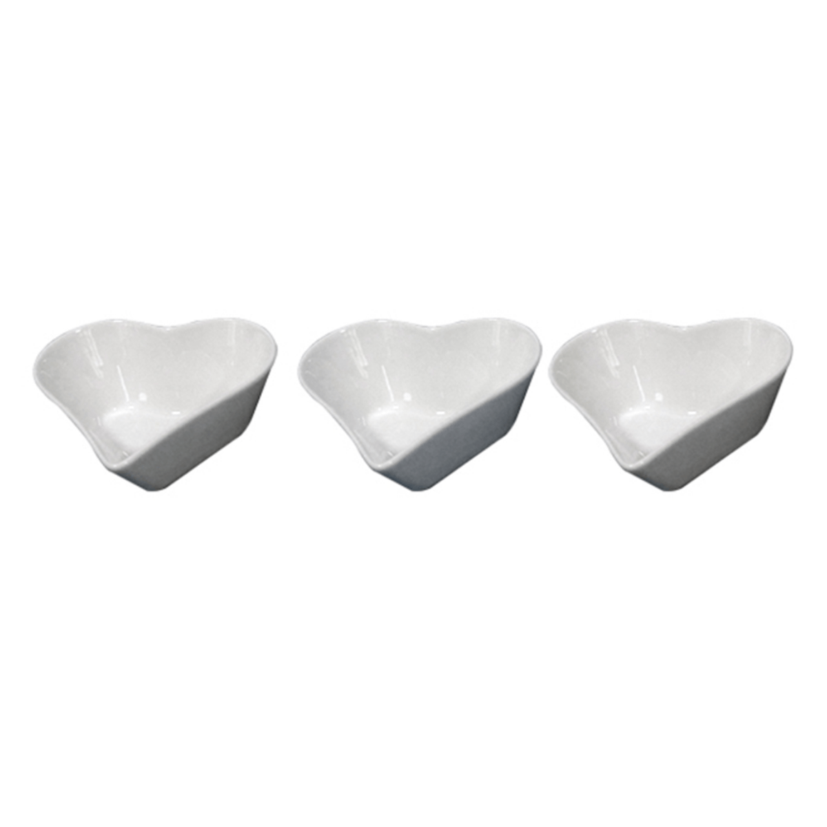Jogo 3 Bowls Coração em Porcelana Branco - 10 cm