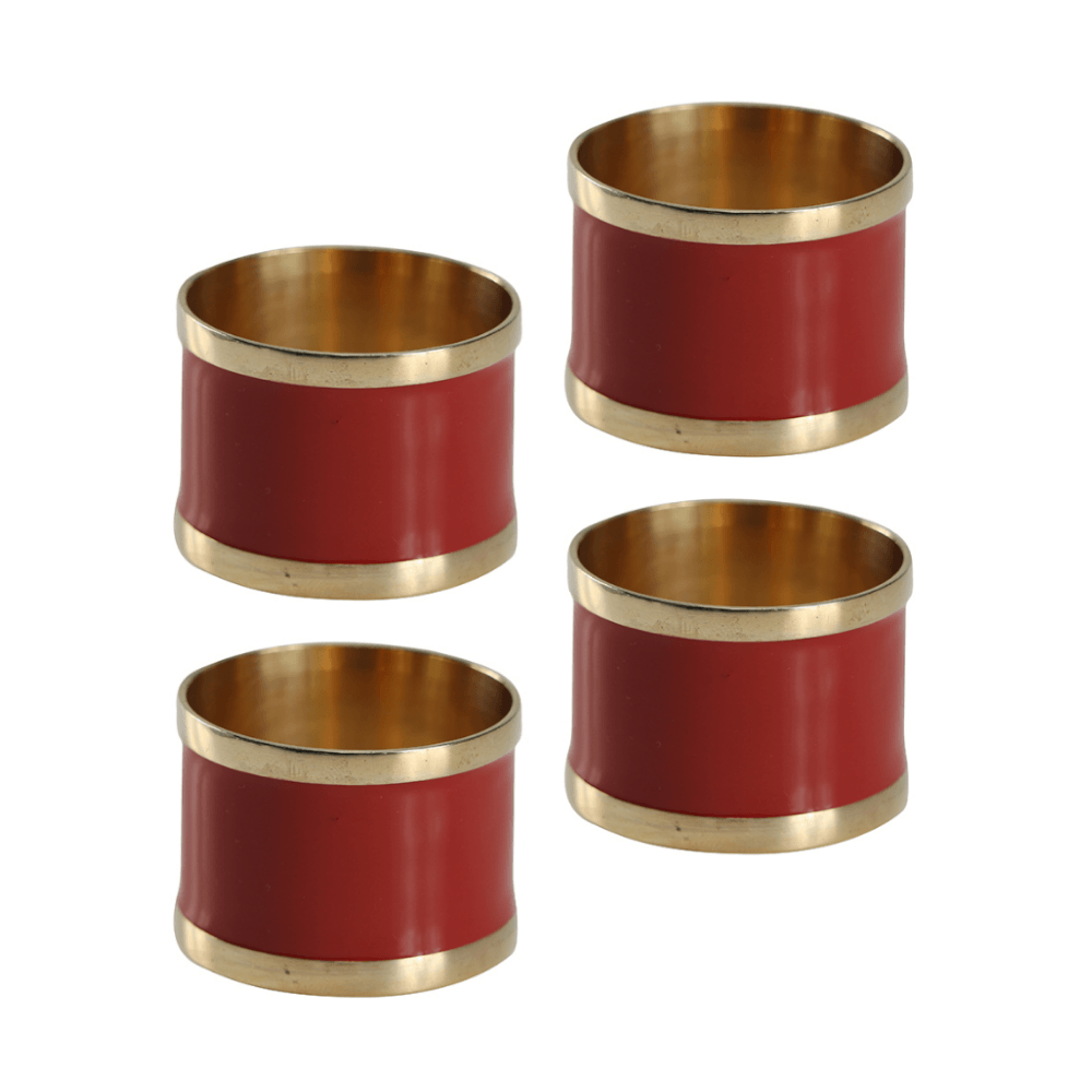 Jogo 4 Anéis Para Guardanapo Em Latão e Resina Vermelho