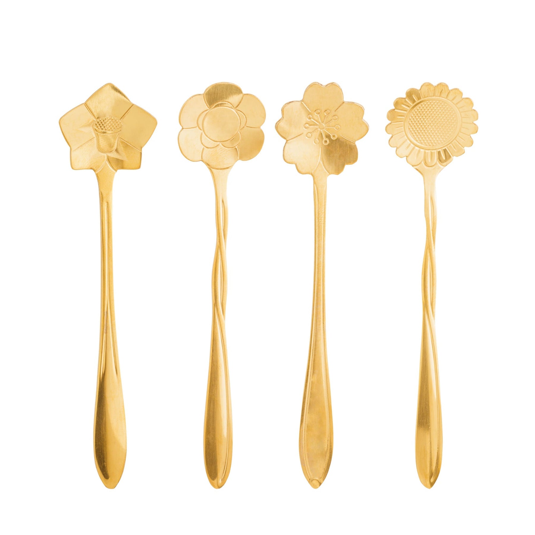 Jogo 4 Colheres para Chá Flores Aço Inox Dourado
