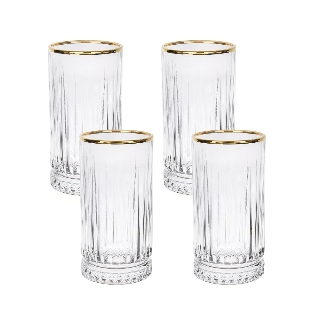 Jogo 4 Copos Altos Elysia em Vidro Gold Rim com Borda Dourada 450ml