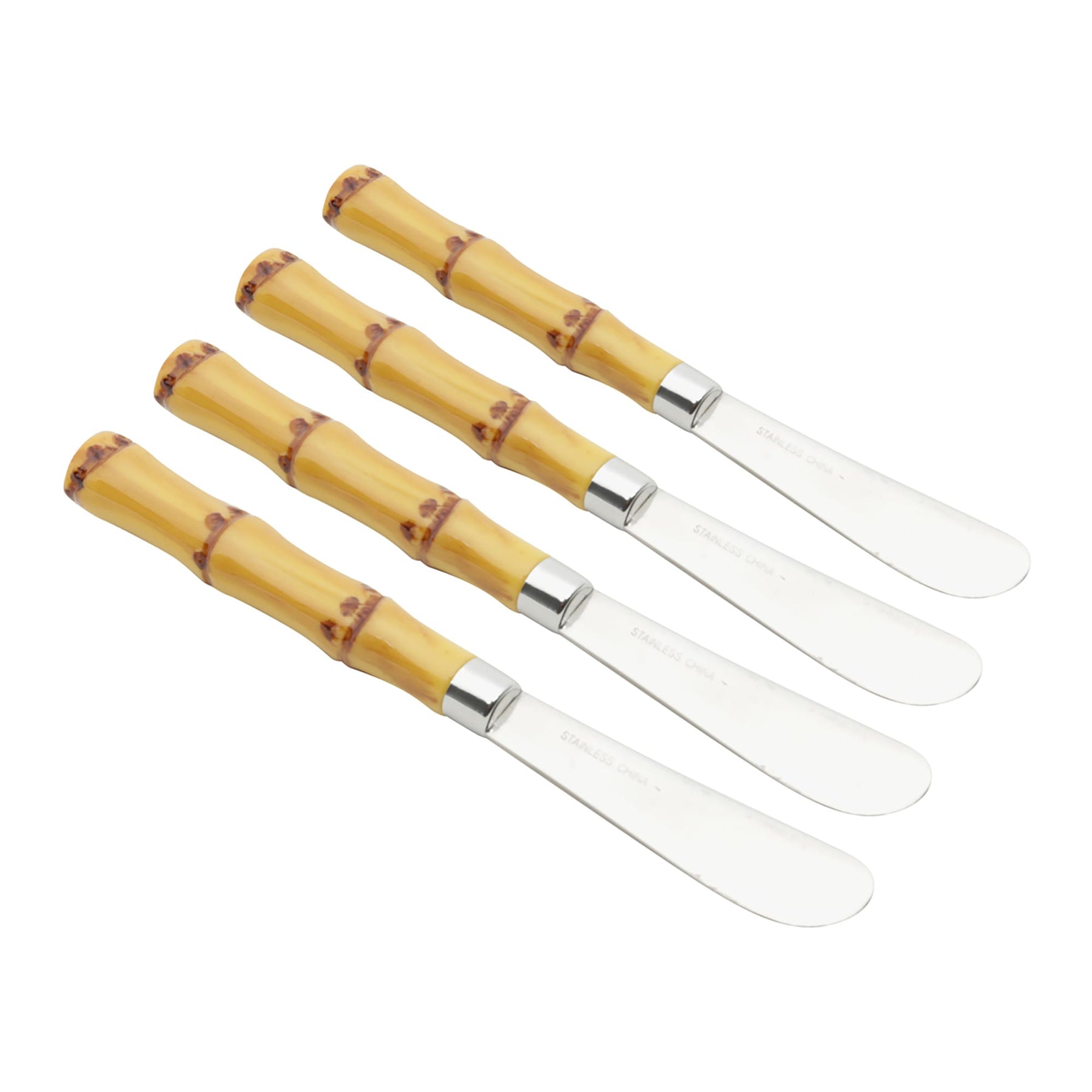 Jogo 4 Espátulas Luxo Bambu em Aço Inox com Cabo de Plástico 16cm