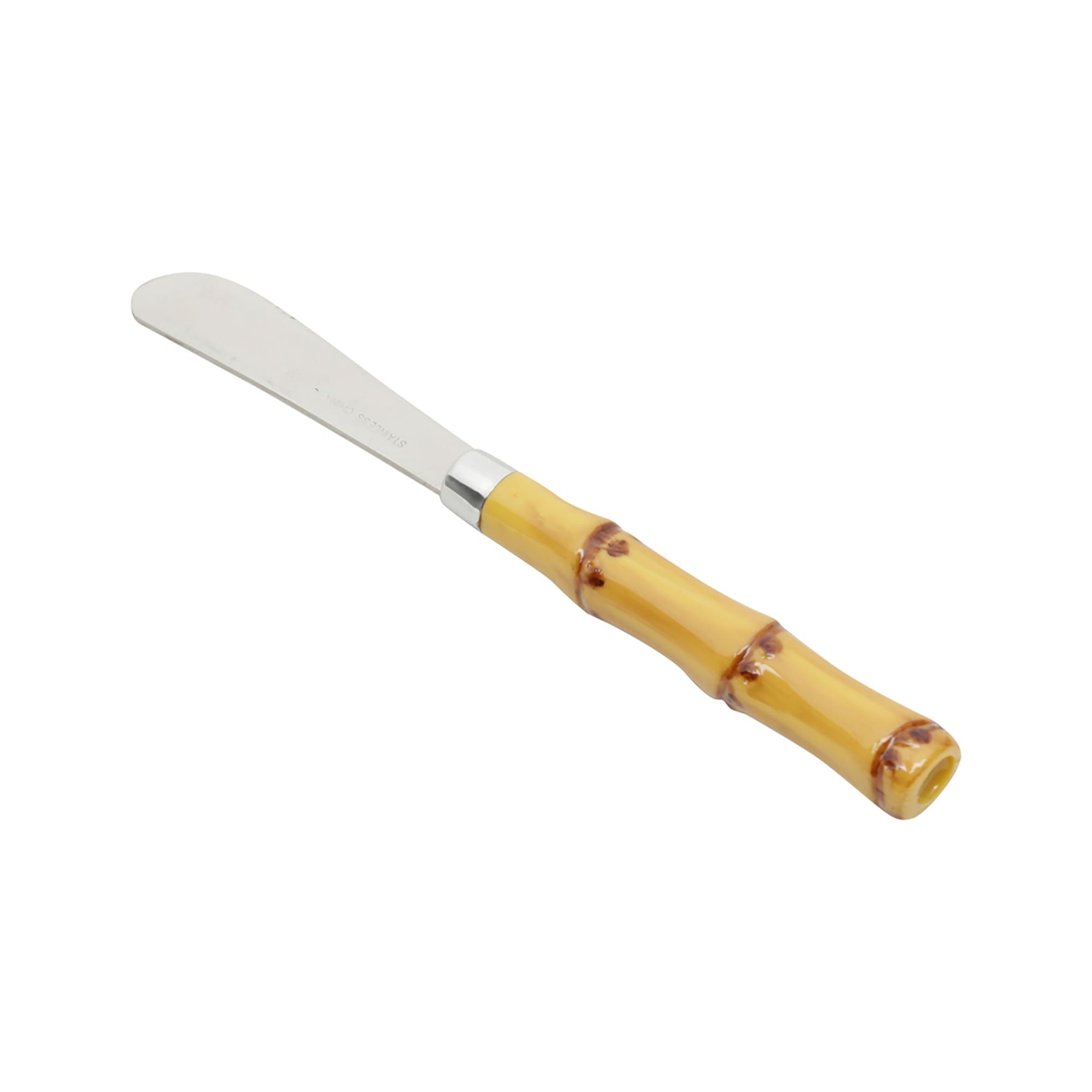 Jogo 4 Espátulas Luxo Bambu em Aço Inox com Cabo de Plástico 16cm