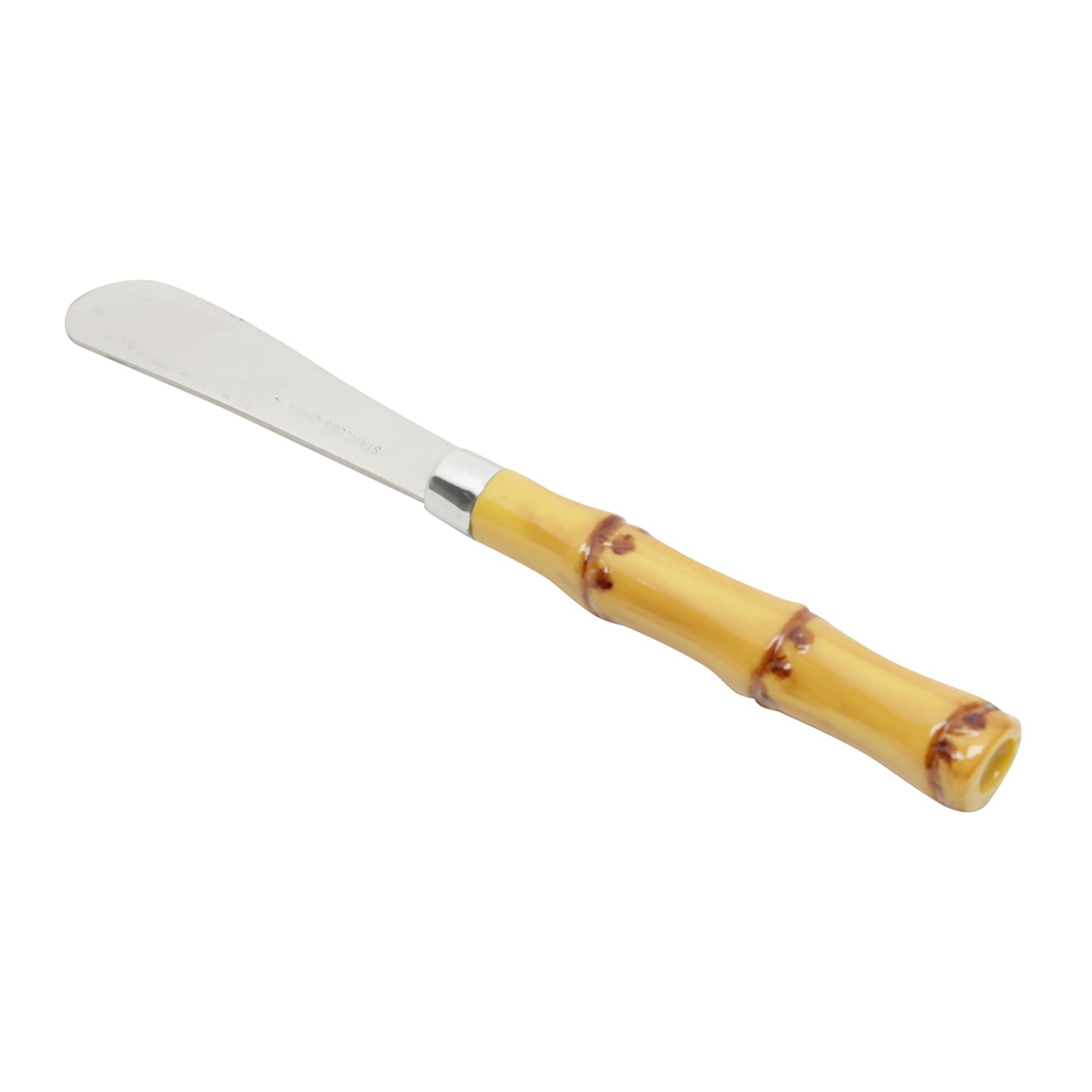 Jogo 4 Espátulas Luxo Bambu em Aço Inox com Cabo de Plástico 16cm