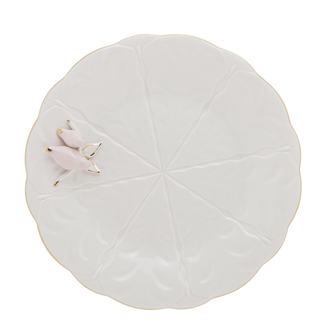 Jogo 4 Pratos para Sobremesa Bird Porcelana Branco 20cm