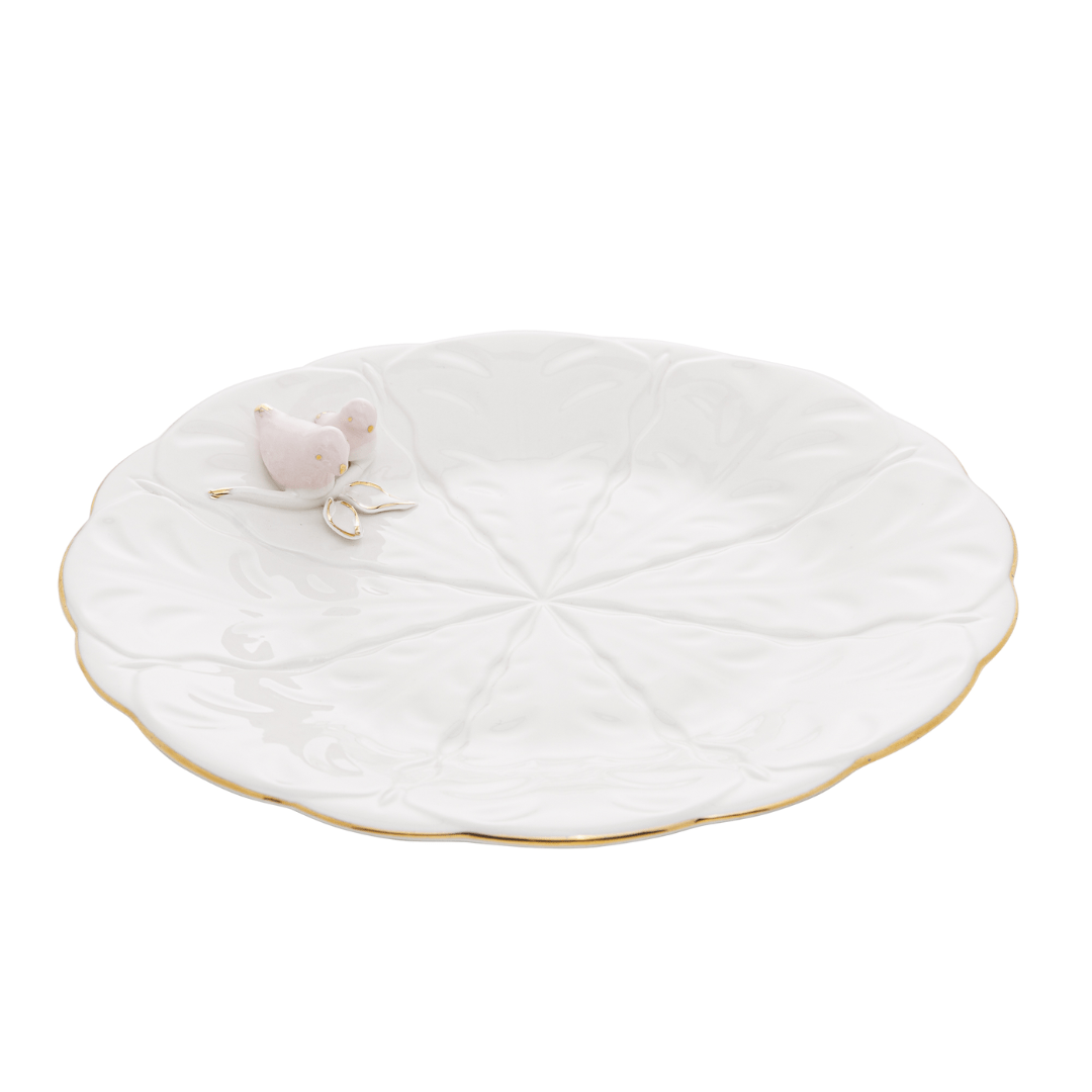 Jogo 4 Pratos para Sobremesa Bird Porcelana Branco 20cm