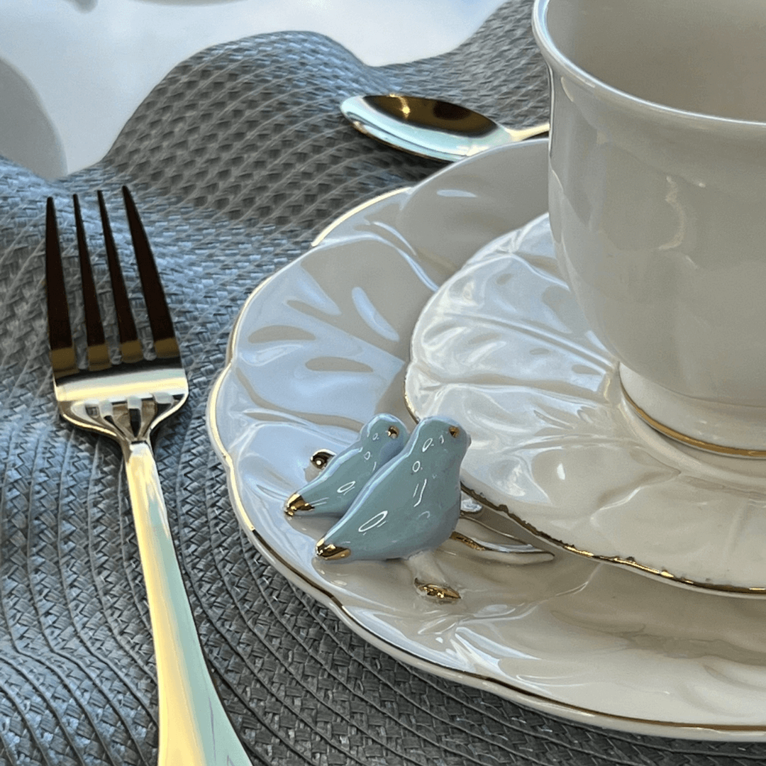 Jogo 4 Pratos para Sobremesa Bird Porcelana Branco 20cm