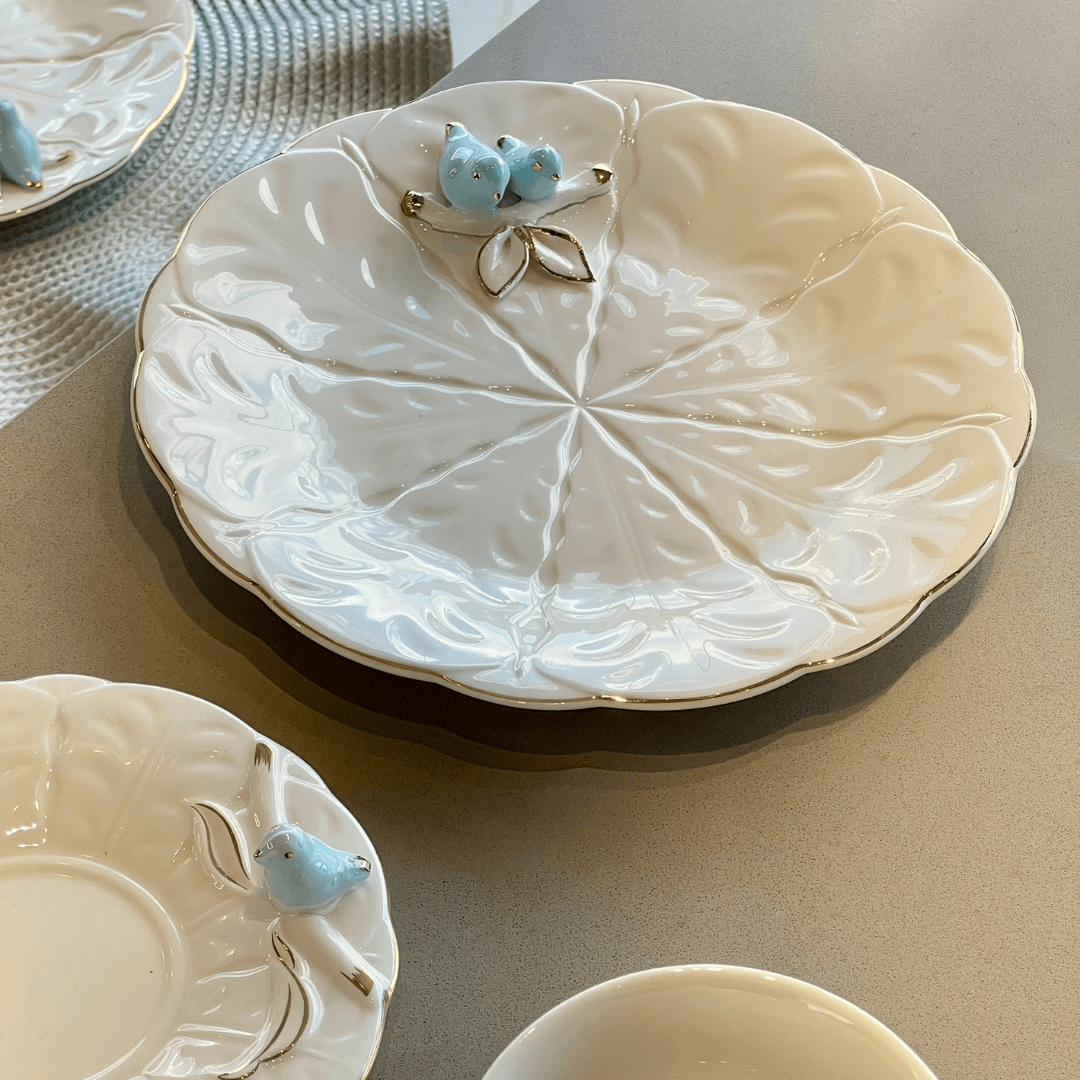 Jogo 4 Pratos para Sobremesa Bird Porcelana Branco 20cm
