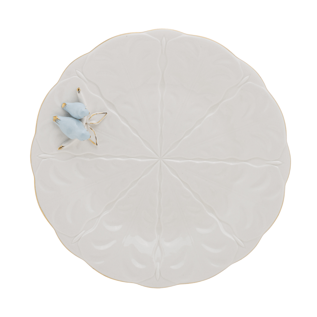 Jogo 4 Pratos para Sobremesa Bird Porcelana Branco 20cm