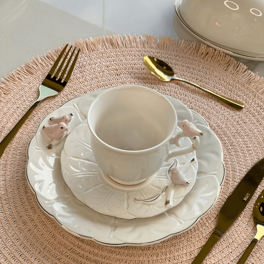 Jogo 4 Pratos para Sobremesa Bird Porcelana Branco 20cm