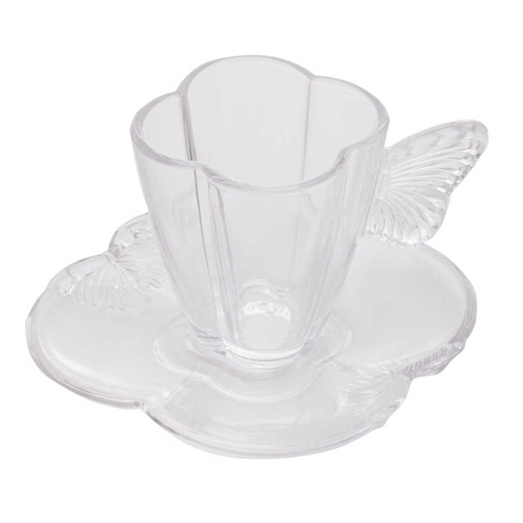 Jogo 4 Xicaras de Café com Pires de Vidro Butterfly 80ml