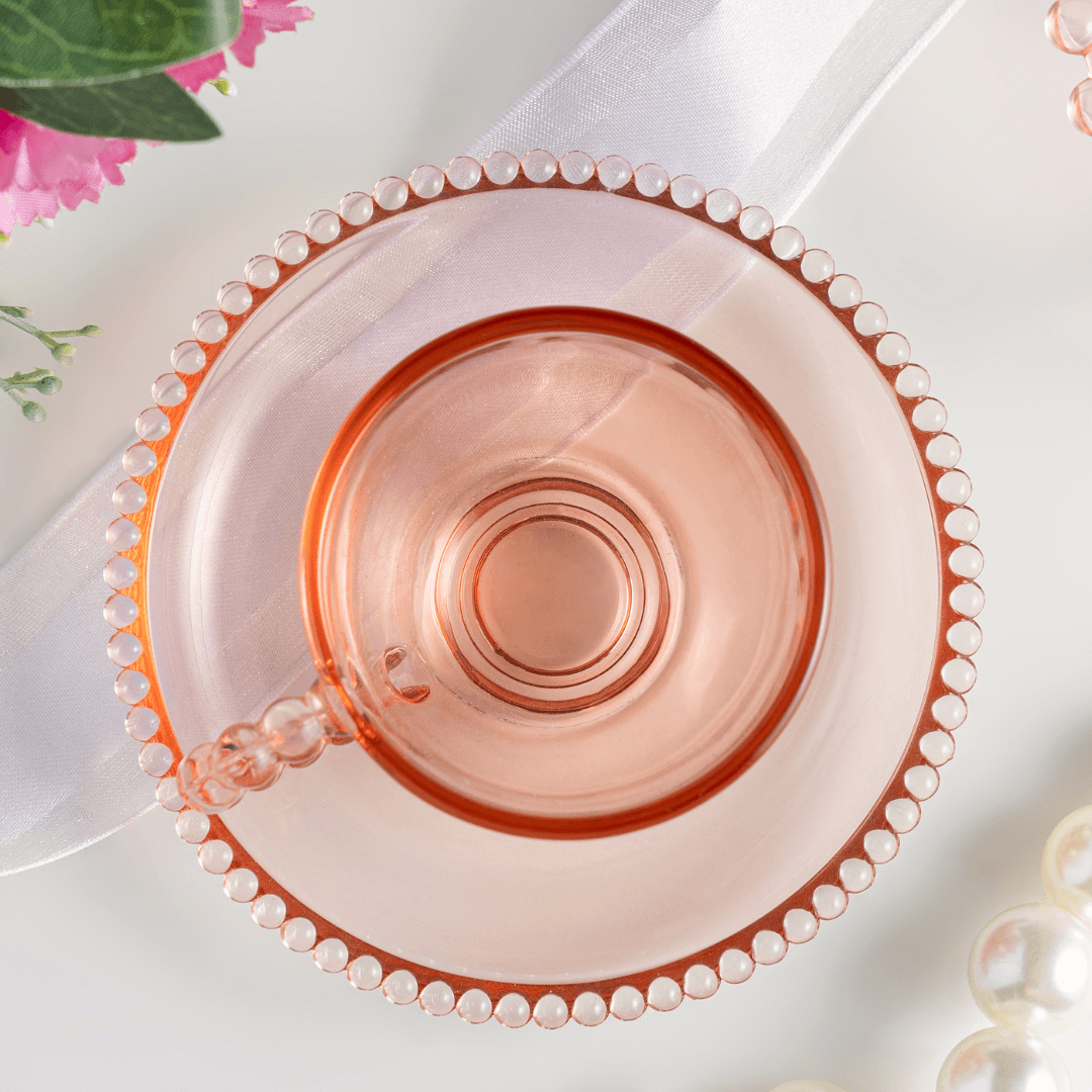 Jogo 4 Xicaras de Café Cristal de Chumbo com Pires Pearl Rosa 80ml