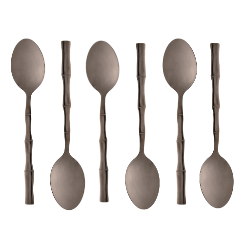 Jogo 6 Colheres para Mesa Estilo Bambu Aço Inox Elegant Preto Ônix 19,8 cm