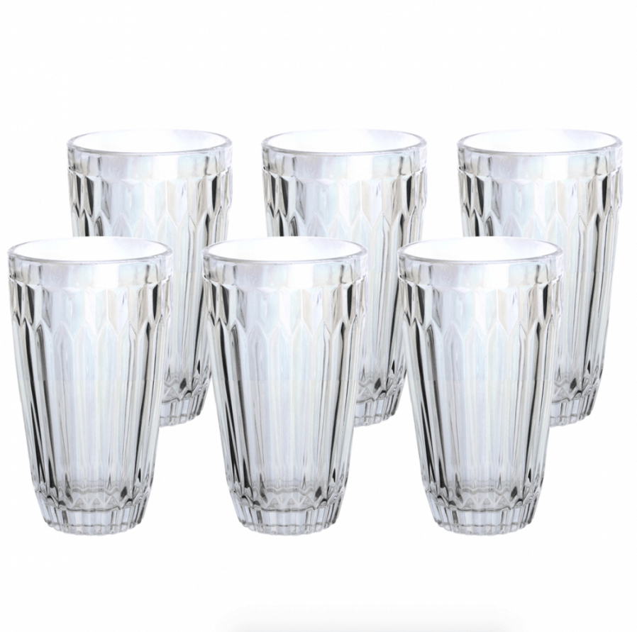 Jogo 6 Copos Altos em Cristal Ecológico Furta Cor 355ml 13cm