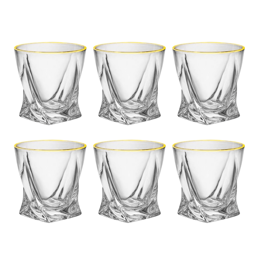 Jogo 6 Copos Baixos Whisky em Cristal com Borda Dourada 300ml
