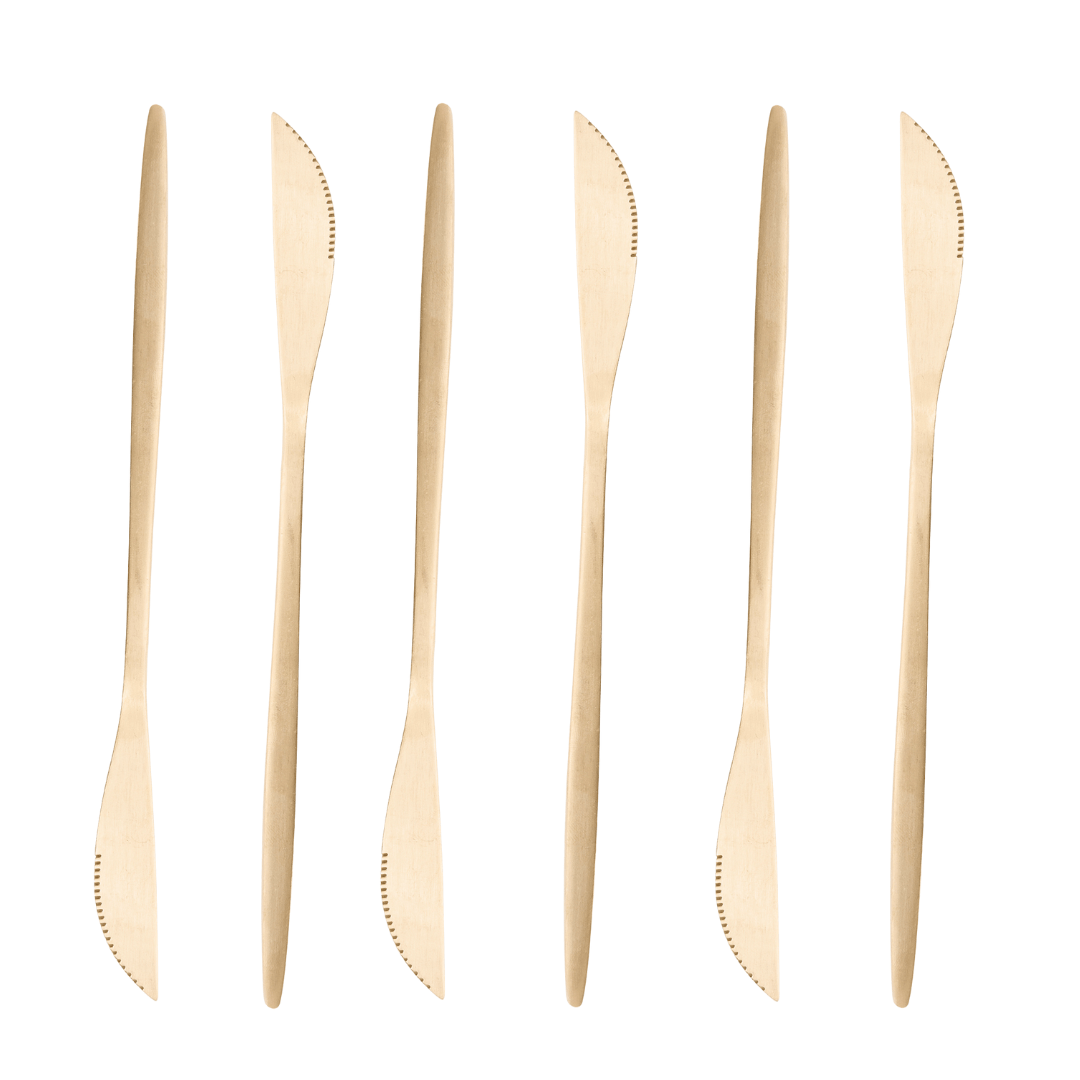 Jogo 6 Facas para Mesa Opera Aço Inox Dourado 22cm