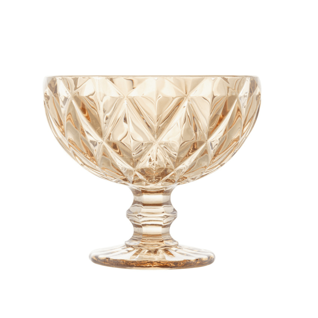 Jogo 6 Taças Coupe Sorvete Sobremesa Champanhe Diamond Vidro Âmbar Metalizado 310ml
