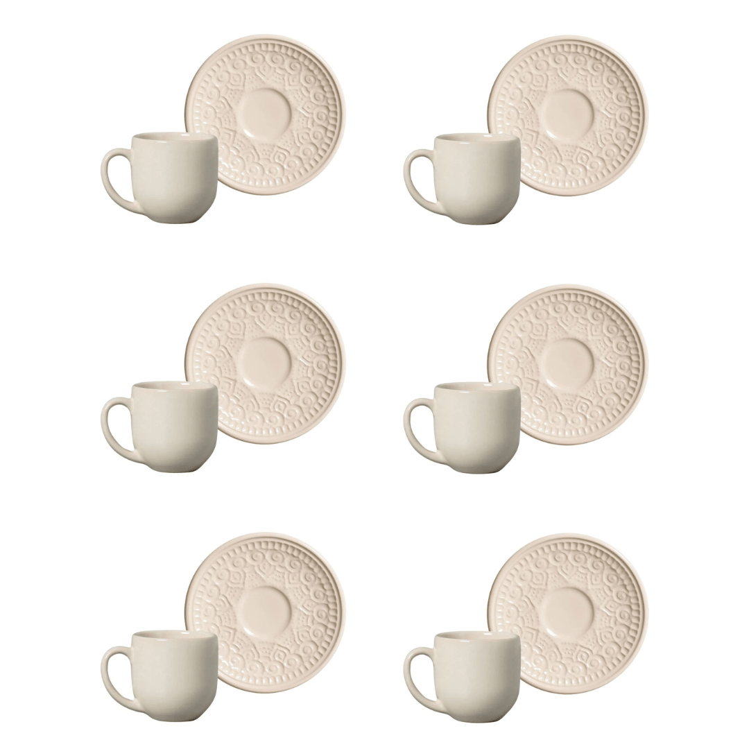 Jogo 6 Xícaras de Café com Pires Agra Cru 112ml