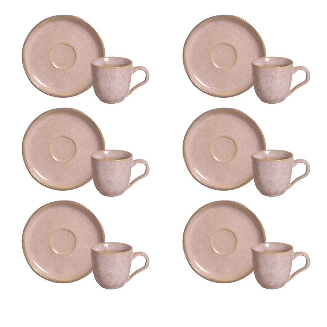 Jogo 6 Xícaras de Café com Píres Bio Rustic Litchi Rosa 120ml