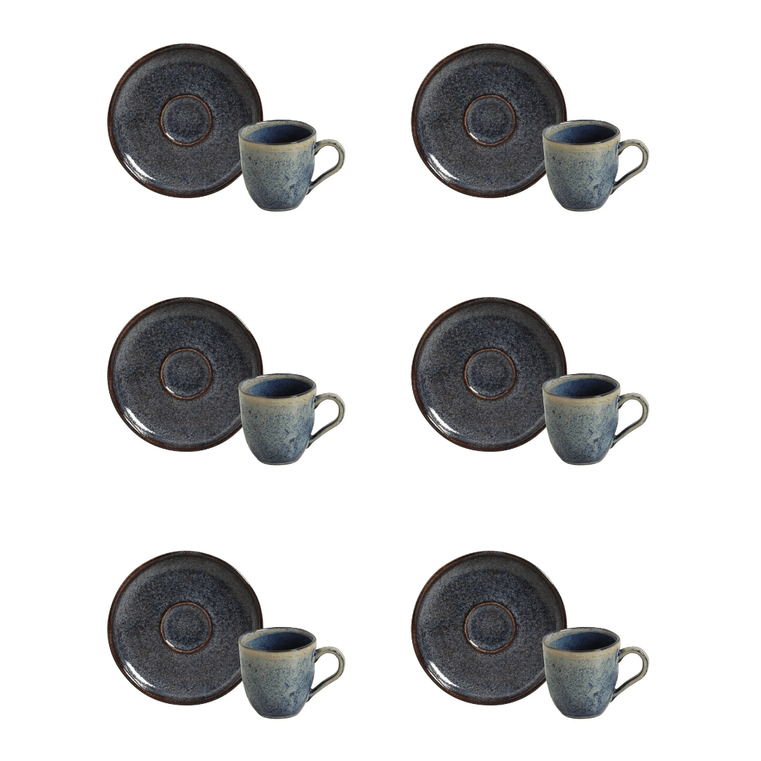 Jogo 6 Xícaras de Café com Pires Bio Titanium Azul Escuro 120ml