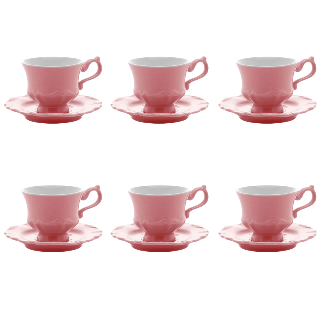 Jogo 6 Xicaras de Café com Pires em Porcelana Fancy Rose 90ml