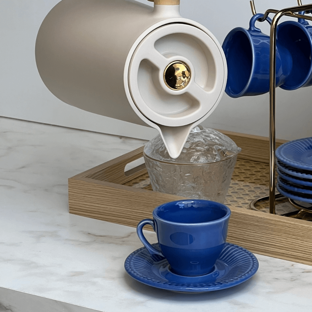 Jogo 6 Xícaras de Café com Píres Frisada Azul 100ml