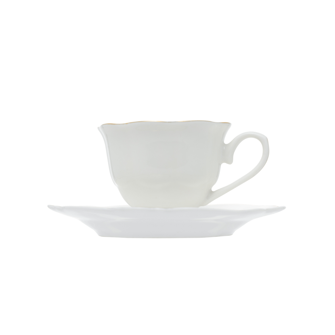 Jogo 6 Xícaras de Café com Pires Maldivas Branco com Fio de Ouro