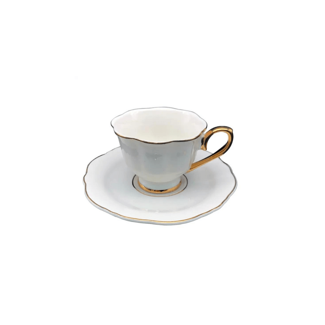 Jogo 6 Xícaras de Café com Pires Mon Charmant New Bone Branca com Borda Dourada 90ml