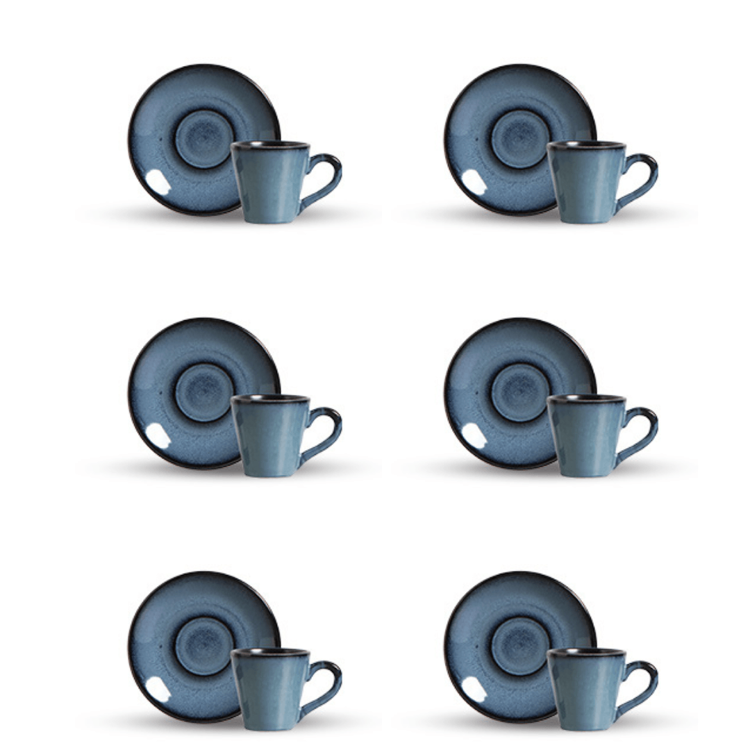 Jogo 6 Xícaras de Café com Pires Planet Azul