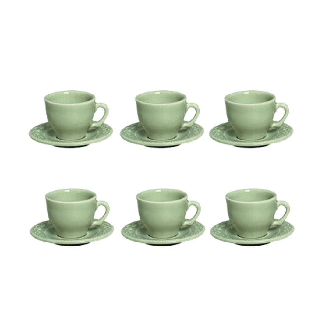 Jogo 6 Xicaras de Café com Pires Princess Celadon Verde