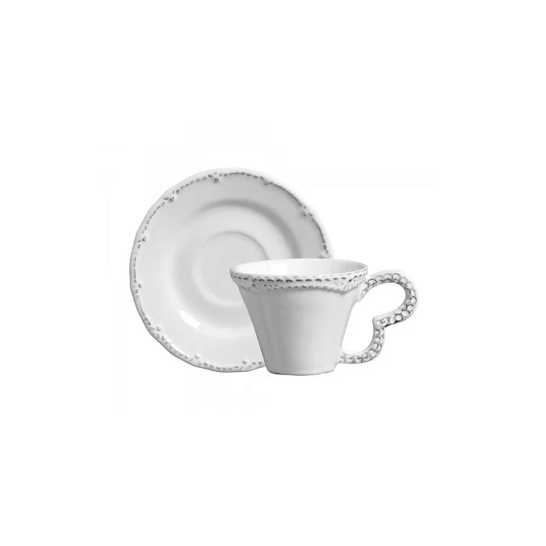 Jogo 6 Xicaras de Café com Pires Rendada Provence Branca 80ml